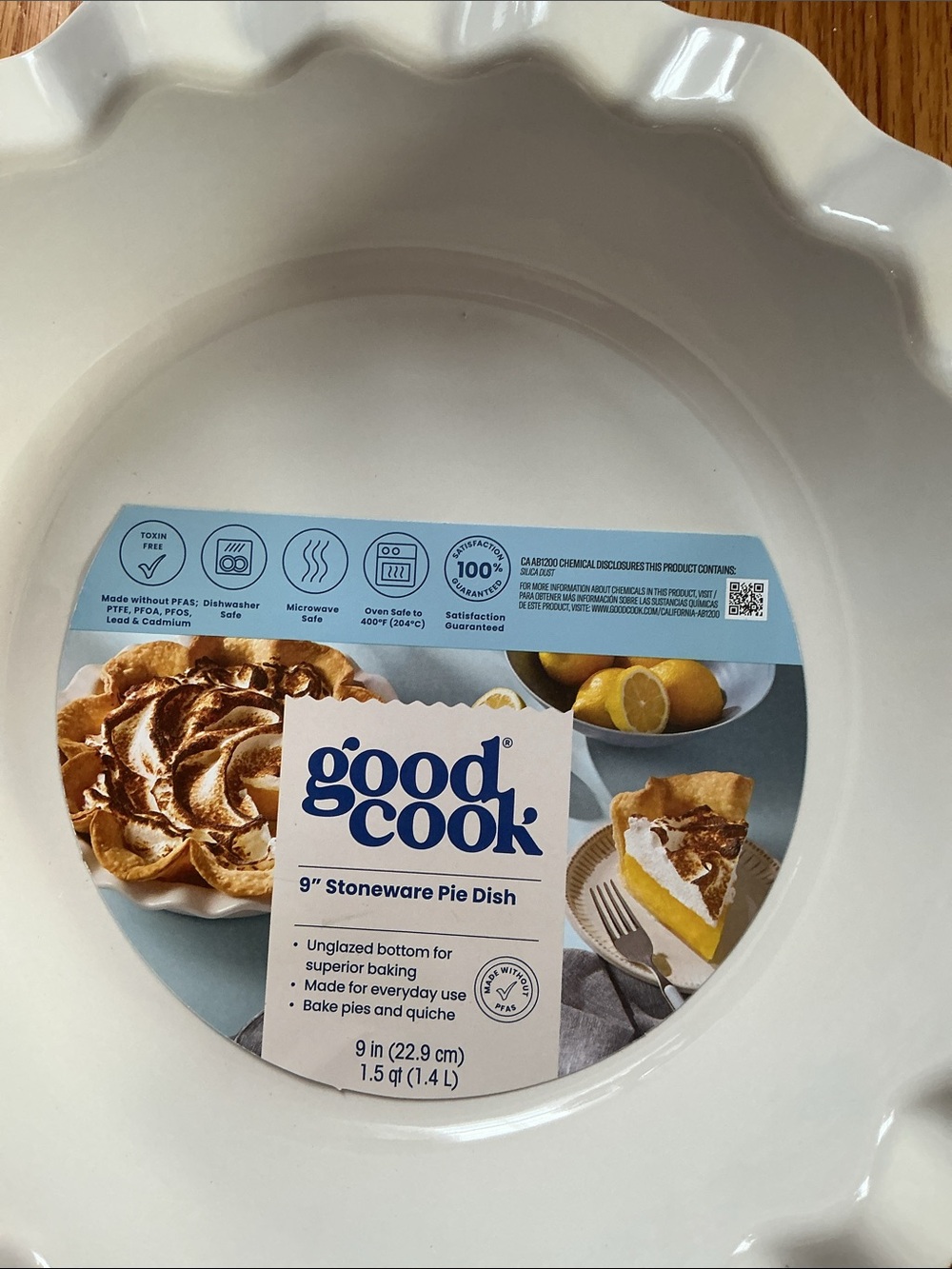 Good Cook, Plate Pie Ceramic White 9" Stoneware Pie Dish. NEW